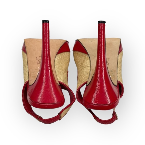 Bebe ᪥ Katie Woven Straw Platform Slingback Heeled Sandals ᪥ Red Leather ᪥ 6M ᪥ - Picture 10 of 16
